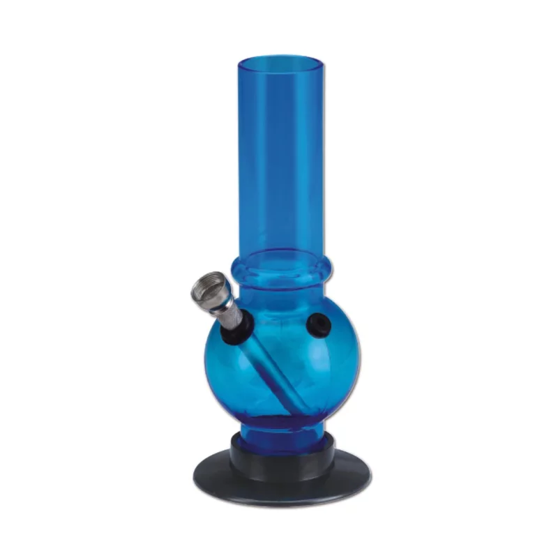 kleine Kugelbong in blau mit schwarzem Fuß aus Acryl