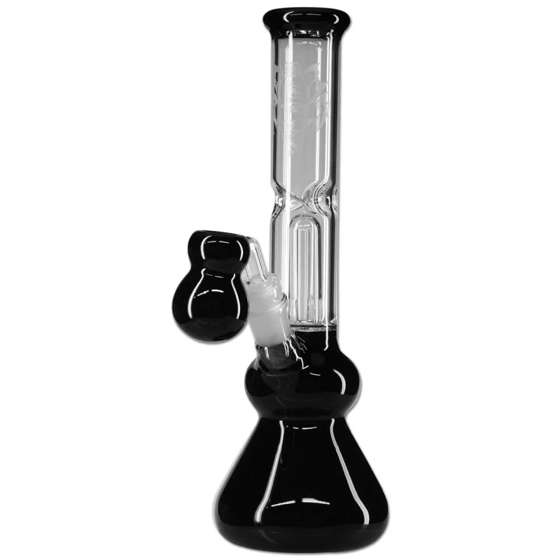 Beaker-Bong mit schwarzem Korpus und Mundstück, mit Eis-Dornen und Percolator