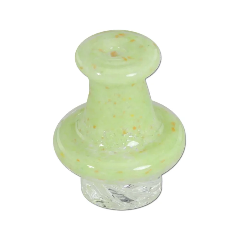 Carb Cap aus gefärbtem Glas, unten klar, oben grün mit gelben Sprenkeln