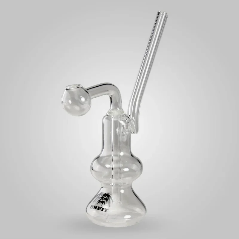 klare Ölpfeife aus Glas mit Breit-Logo unten auf Korpus
