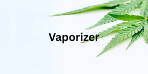 grüne Blätter ragen ins Bild, dazu in schwarzer Schrift das Wort "Vaporizer"