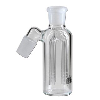 \Glas-Perkolator-Adapter aus klarem Glas mit vertikalen Diffusor-Röhren und einem schwarzen Logo auf der unteren rechten Seite