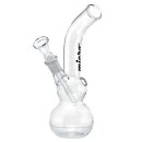 Bong aus klarem Glas mit gebogenem Rohr und rundem...