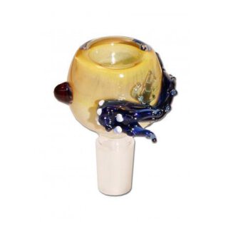 bong-discount Steckkopf Bowl mit aufgelegtem Tiermotiv Drache, mit Rollstopp, 2-3 mm Durchzug