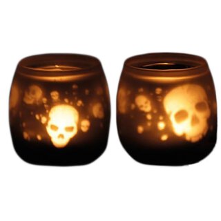 Black Leaf Teelicht Kerzenhalter Votiv-Glas Totenkopf - Skull schwarz