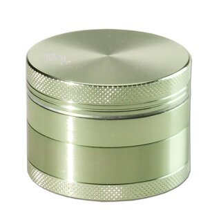 Grinder zylindrische Form aus grünem Metall mit gerändeltem Rand und glatter Oberfläche