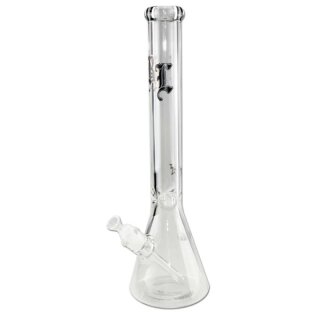 Bong aus klarem Glas mit breitem, konischem Standfuß und langem, geradem Hals