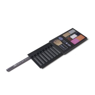 Plastikbox mit Print von verschiedenen Make-up Utensilien auf dem Deckel