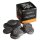 Schwarze, bedruckte Verpackung mit Black Leaf Logo und Schriftzug, unten orangefarbener Streifen, davor liegen mehrere Pads aus silberfarbenem Edelstahlgeflecht.