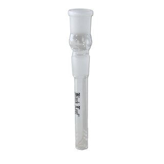 \Glas Chillum, zylindrische Form, transparenter Diffusor, oberer Schliff mit eingraviertem Black Leaf Logo auf dem Rohr.\, 130 mm