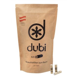 Aktivkohlefilter in brauner Papiertüte mit schwarzem dubi-Logo