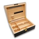 Holzbox mit schwarzem Außenrahmen, offene Ansicht....