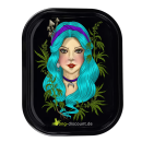 Rechteckiges Tablett in schwarz mit Illustration einer...