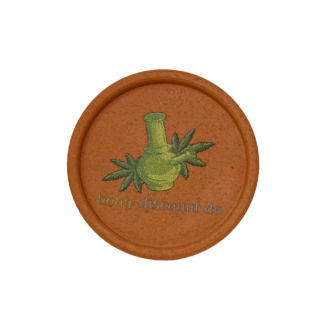 Grinder aus Pflanzenfasern, orange, geschlossen, Ansicht von oben, mit bong-discount Logo auf dem Deckel