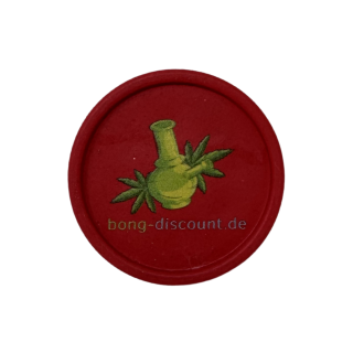 Grinder aus Pflanzenfasern, rot, geschlossen, Ansicht von oben, mit bong-discount Logo auf dem Deckel