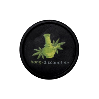 Grinder aus Pflanzenfasern, schwarz, geschlossen, Ansicht von oben, mit bong-discount Logo auf dem Deckel