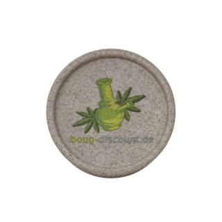 Grinder aus Pflanzenfasern, weiß, geschlossen, Ansicht von oben, mit bong-discount Logo auf dem Deckel