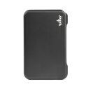 schwarzes Etui aus Kunsttoff, rechteckig, matt, mit Logo oben rechts, seitlich etwas zu erahnen: weißes Ziehröhrchen