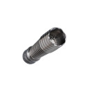 Vaporizer-Mundstück aus Metall, zylindrische Form, geriffelte Oberfläche, silberne Farbe, Innenansicht mit Wabendesign sichtbar, glatter Rand.