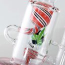 Bong aus klarem Glas mit rot-weiß gestreiftem...