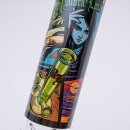 Alt-Text: Bong aus klarem Glas mit buntem Aufdruck eines...