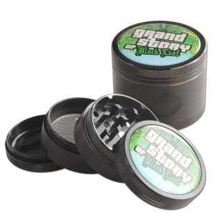 Grinder aus schwarzem Metall mit runder Form, zweiseitig geöffnet