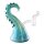 Dab Rig aus Glas mit blau-grünem tentakelartigem Korpus und transparentem Glasarm mit gewelltem Ende, runder Standfuß.