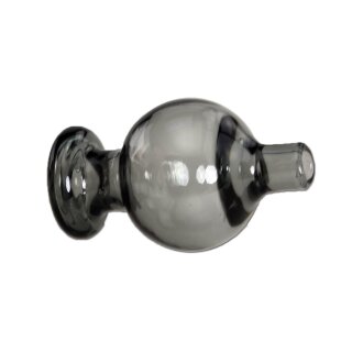 Glas-Carb Cap in Kugelform, transparentes graues Glas, glatte Oberfläche, röhrenförmiger Ansatz, zur Nutzung mit Dab Rigs, ohne sichtbares Logo oder bauliche Besonderheiten.