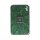 Aufbewahrungsdose, rechteckig, aus Kunststoff, grün mit schwarzen Details und platinenartigem Muster, zentrales quadratisches Design, weißes Logo oben rechts.