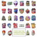 30 verschiedene Mylar Zipper Bag Motive, nebeneinander...