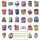 30 verschiedene Mylar Zipper Bag Motive, nebeneinander aufgereiht, unten Text als Liste: 10 Mylar Zipper Bags, zufällige Motivauswahl, verschiedene Größen